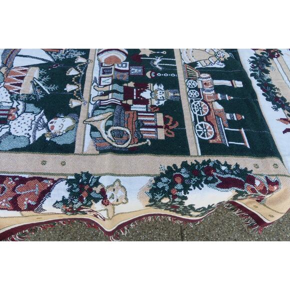 Antique Toys Throw Blanket Christmas Theme Store Window Display 50"x60" Fringe - Picture 9 of 11